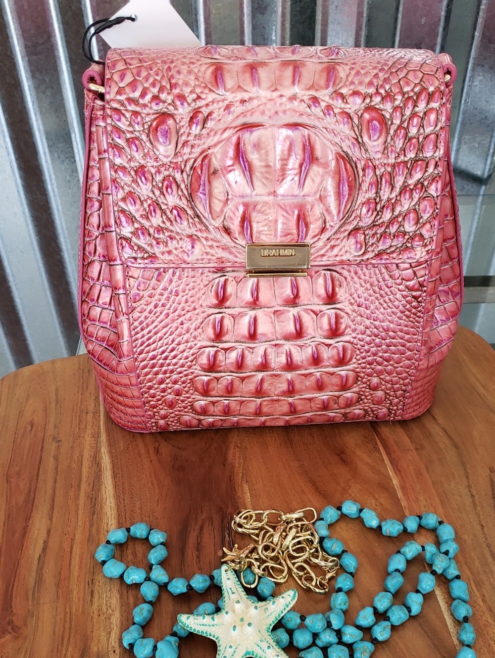 Brahmin MARGO french Rose Croc-Embossed Crossbody Bag Brand New With Tags
